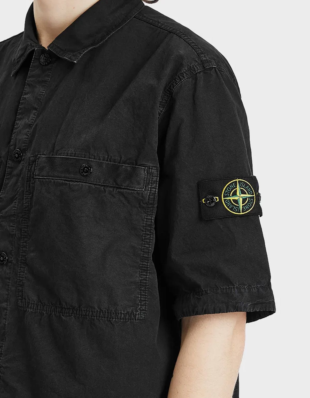 Stone Island Black Old Effect Short Sleeve Overshirt