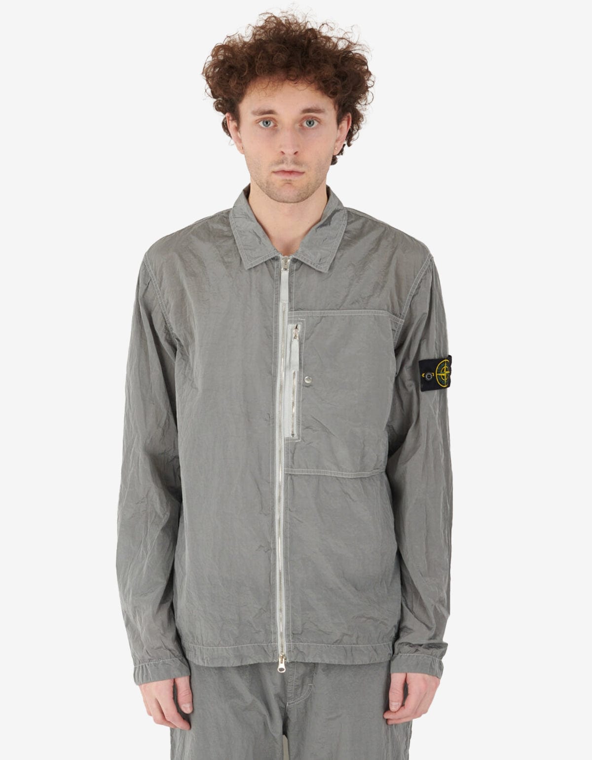 Stone Island Grey Compass Logo Nylon Metal Overshirt