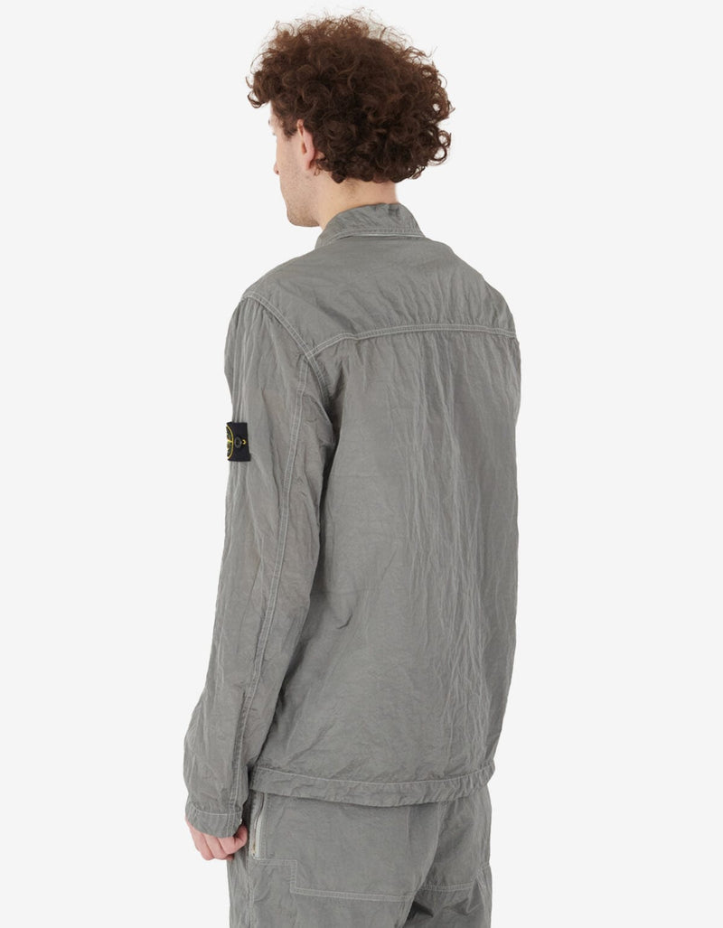 Stone Island Grey Compass Logo Nylon Metal Overshirt