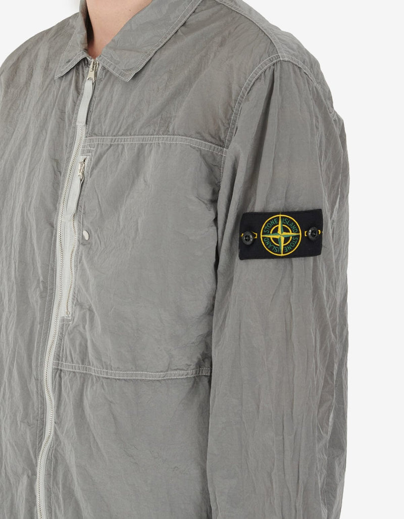 Stone Island Grey Compass Logo Nylon Metal Overshirt