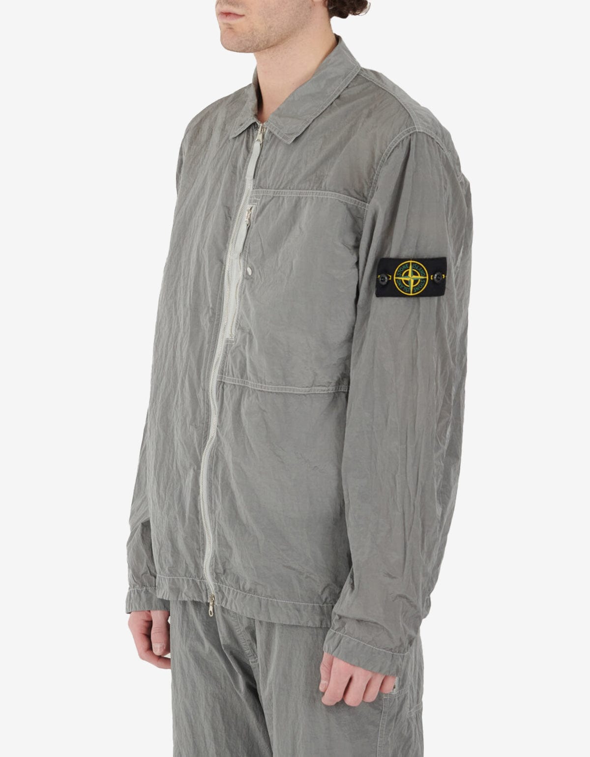 Stone Island Grey Compass Logo Nylon Metal Overshirt