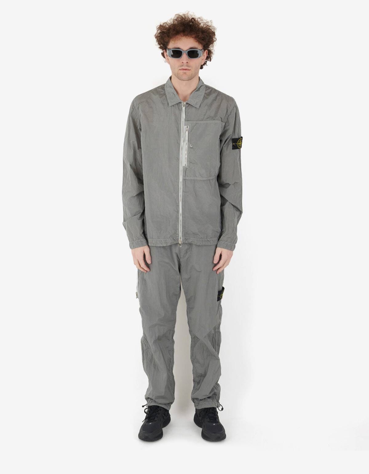 Stone Island Grey Compass Logo Nylon Metal Overshirt