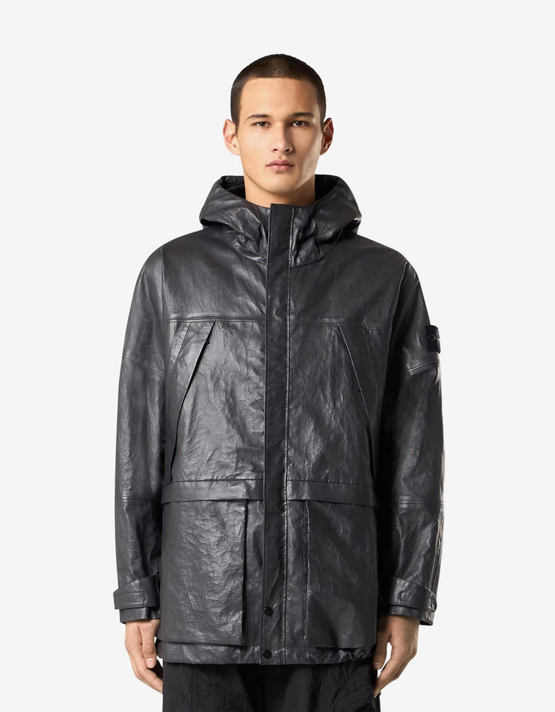 Stone Island Grey Leather Organza Jacket