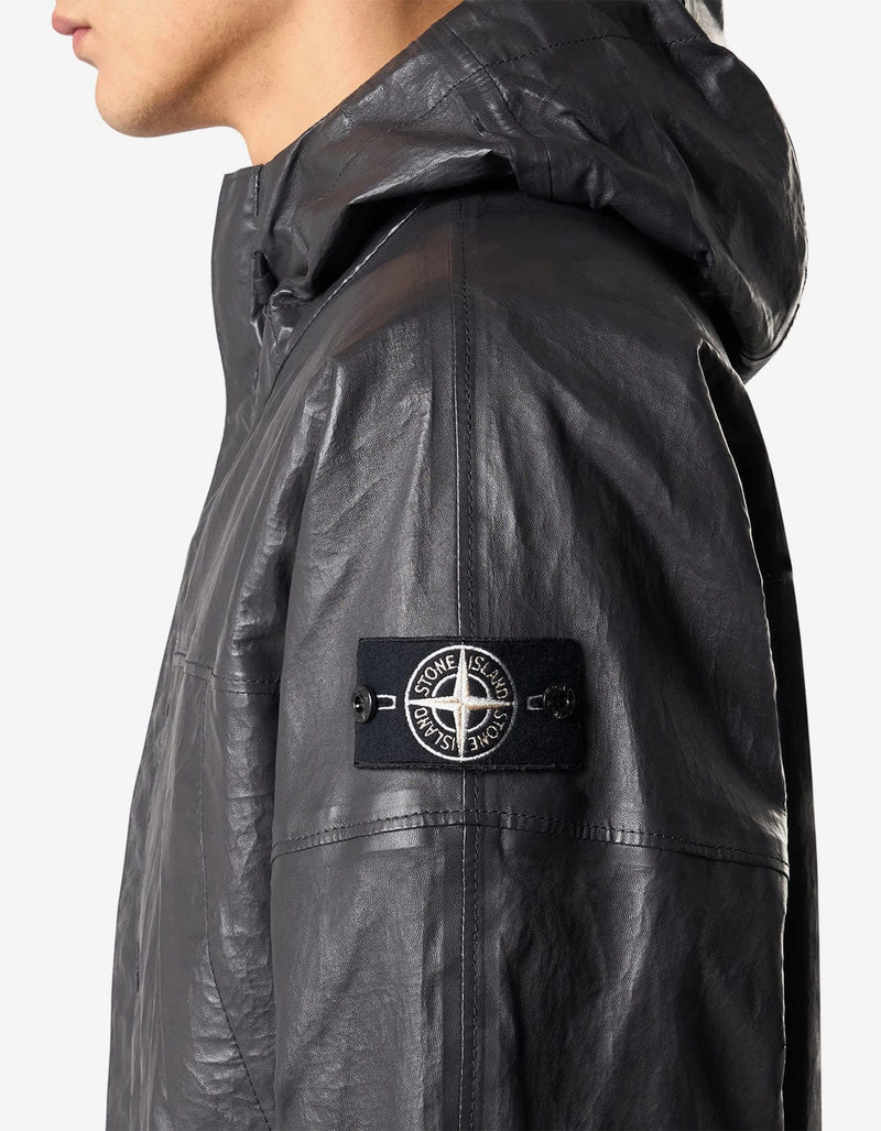 Stone Island Grey Leather Organza Jacket