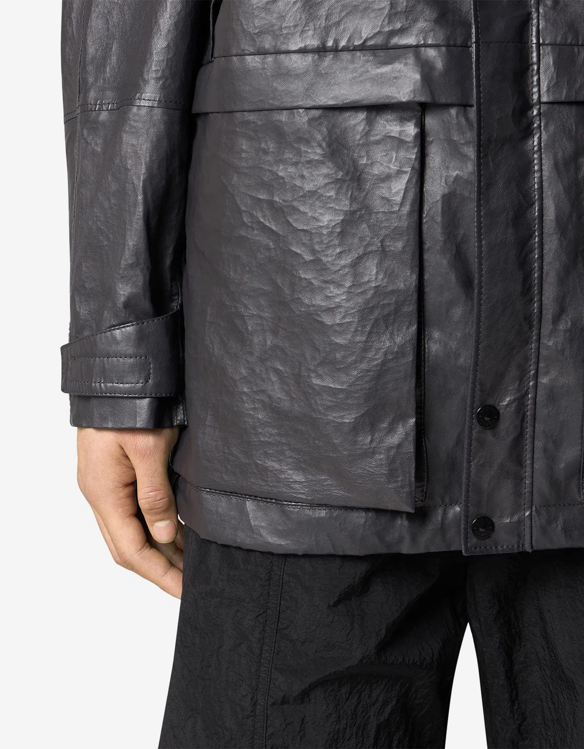 Stone Island Grey Leather Organza Jacket