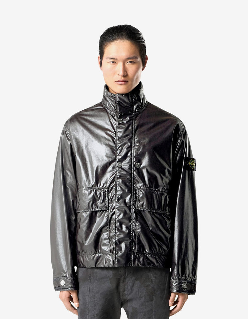 Stone Island Mussola Gommata-TC Black Biker Jacket