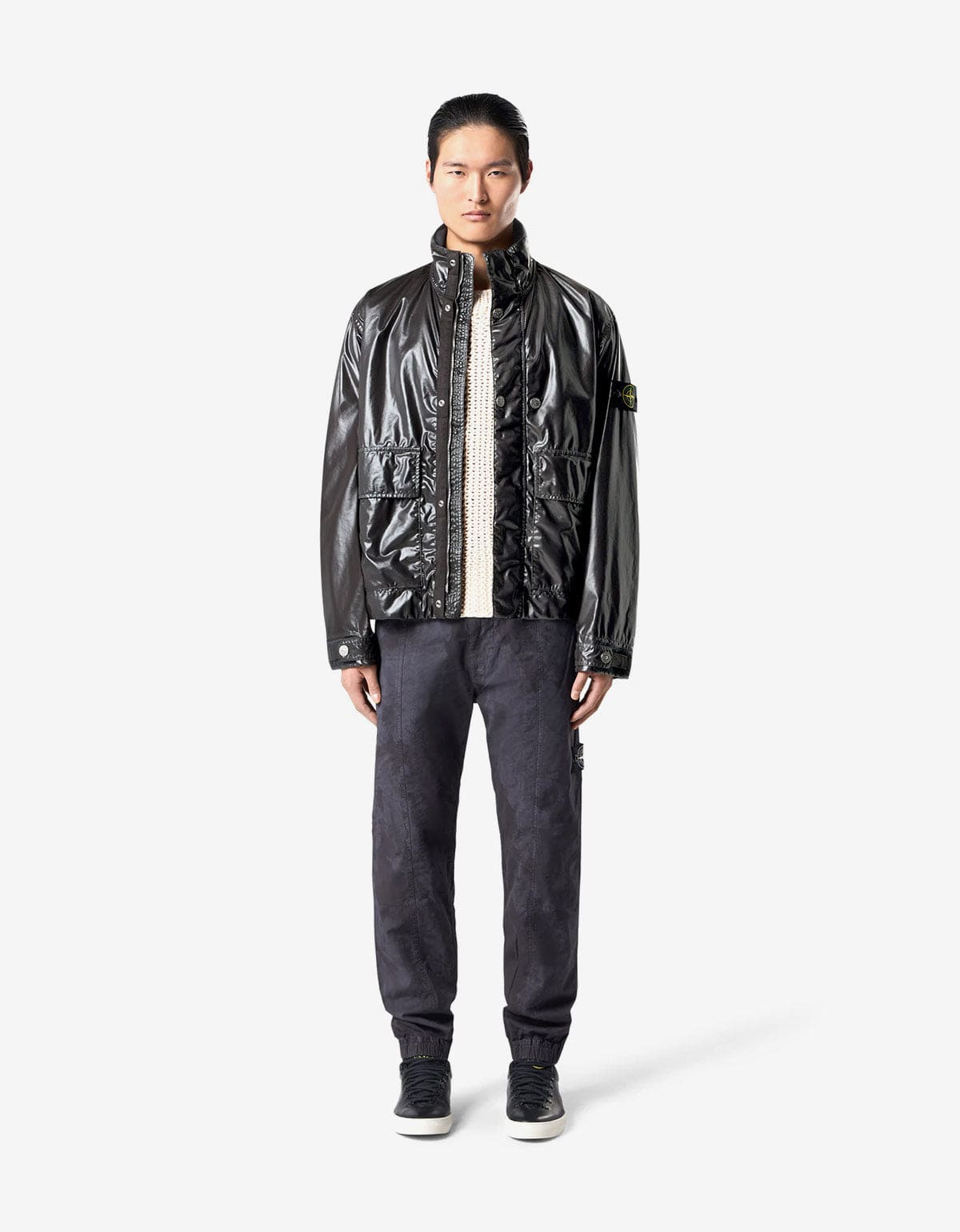 Stone Island Mussola Gommata-TC Black Biker Jacket