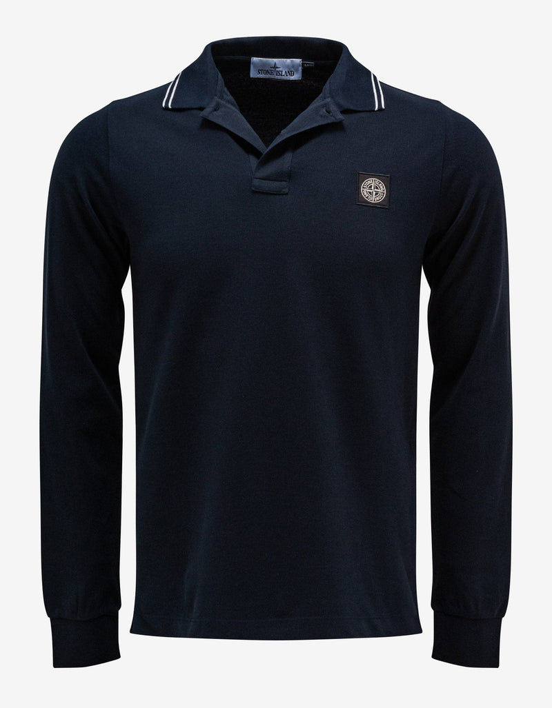 Stone Island Navy Blue Compass Patch Long Sleeve Polo T-Shirt