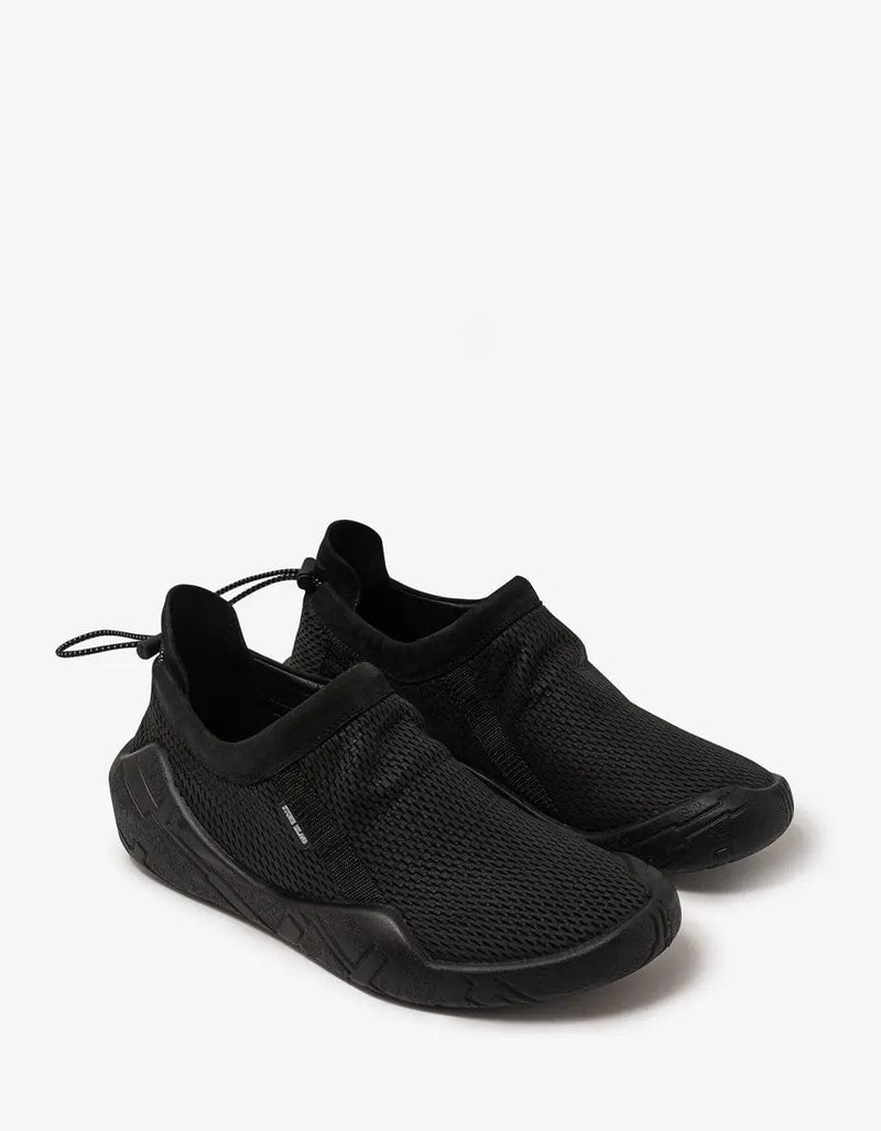 Stone Island Shadow Project Black Moc Debossed Leather & Mesh Trainers