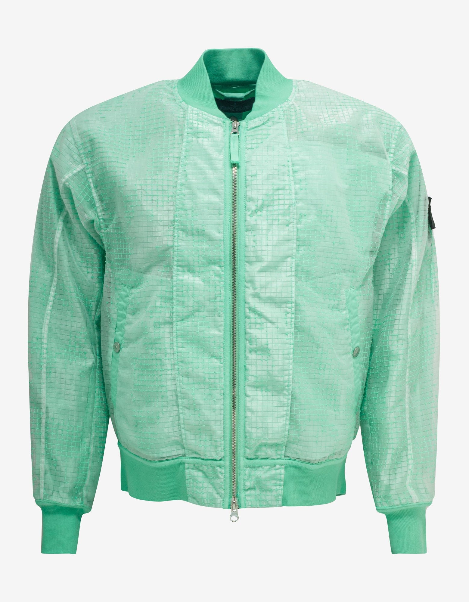 Buy Lime, teal and purple stand-up collar jacket.