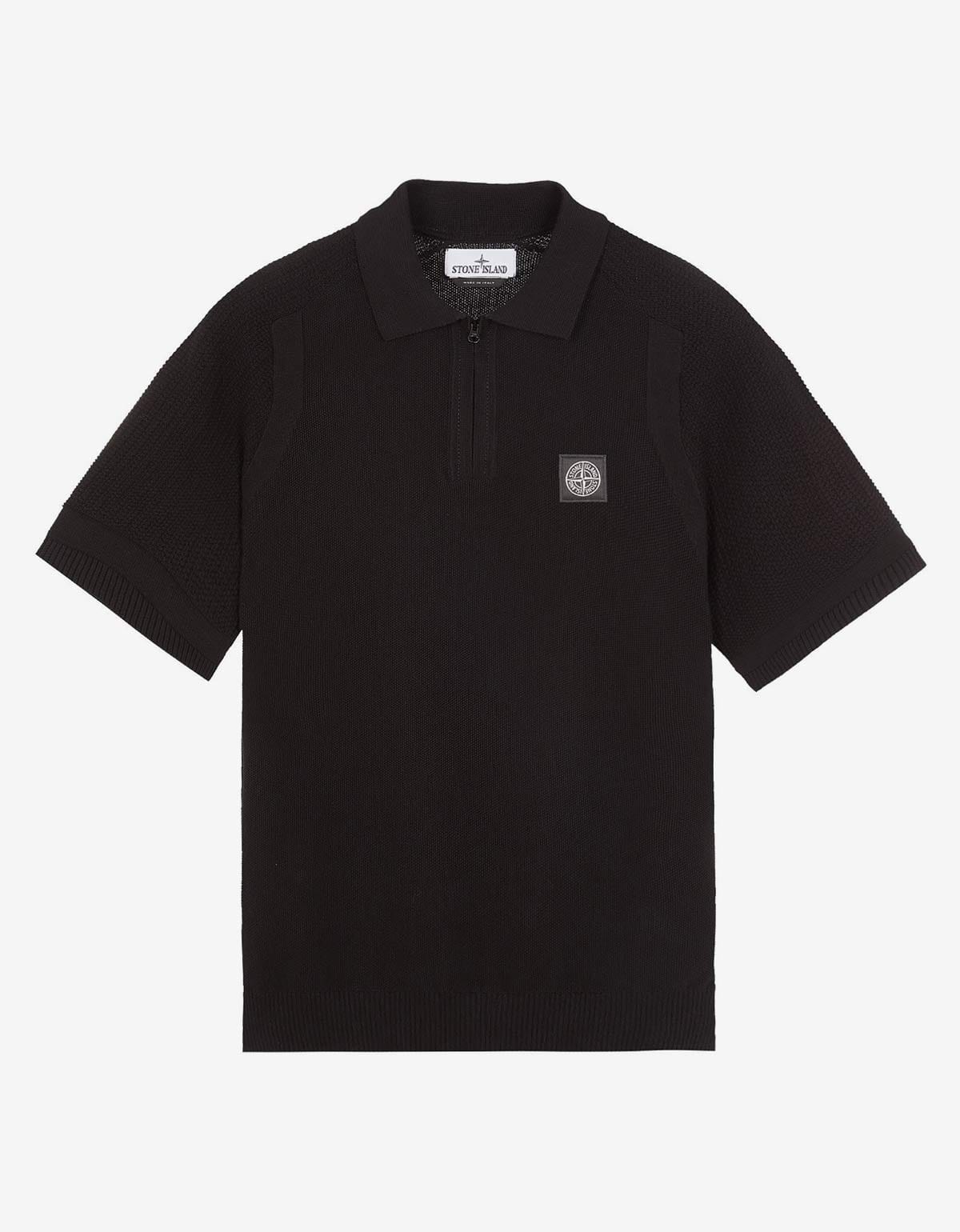 Stone Island Black Compass Logo Knitted Polo T Shirt