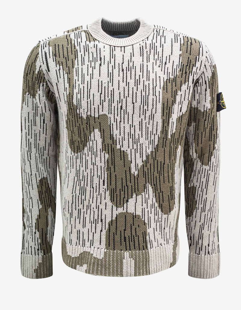 Stone Island Stone Island Ecru Rain Camo Mixed Yarn Sweater