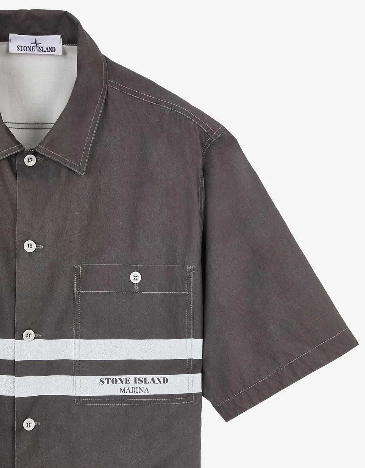 Stone Island Stone Island Grey Pleated Short Sleeve Overshirt