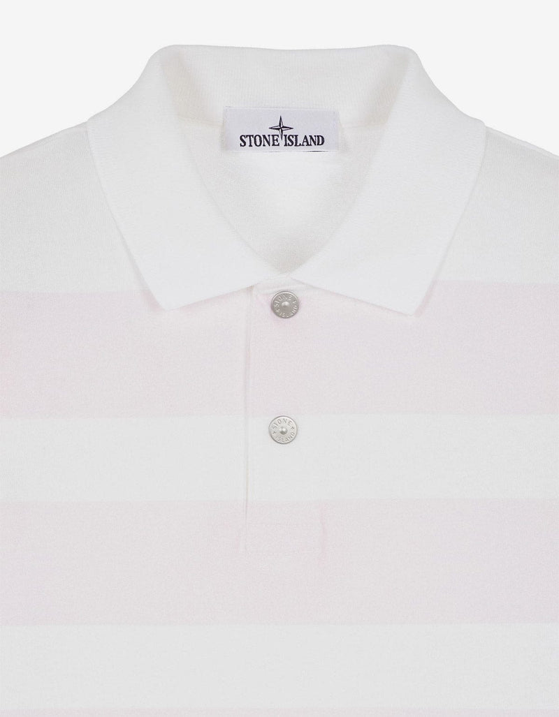 Stone Island White Old Treatment Stripe Polo T-Shirt