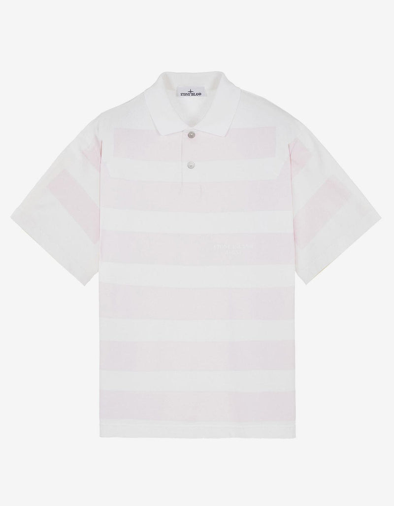 Stone Island White Old Treatment Stripe Polo T-Shirt