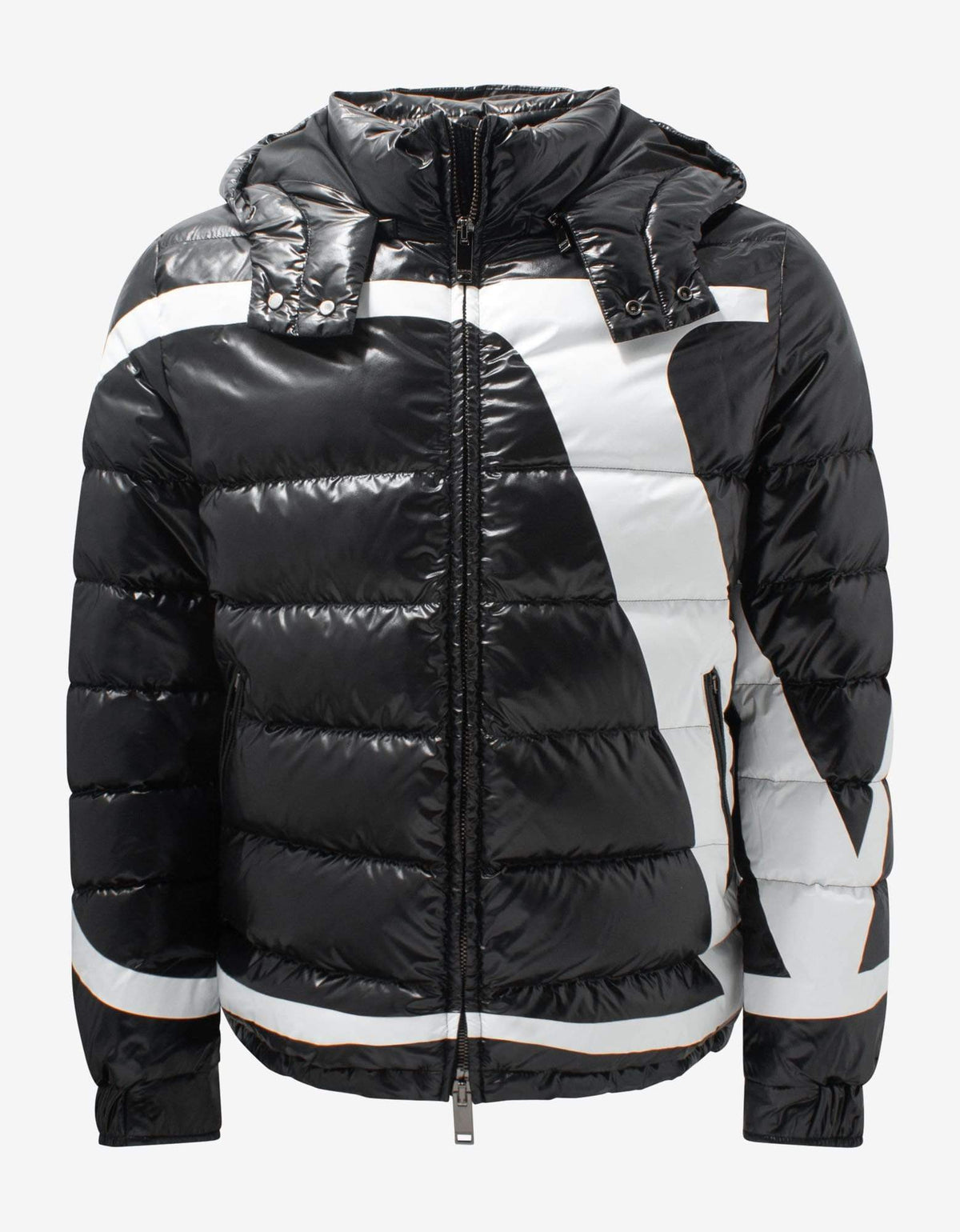 Valentino Black VLogo Print Nylon Puffer Jacket