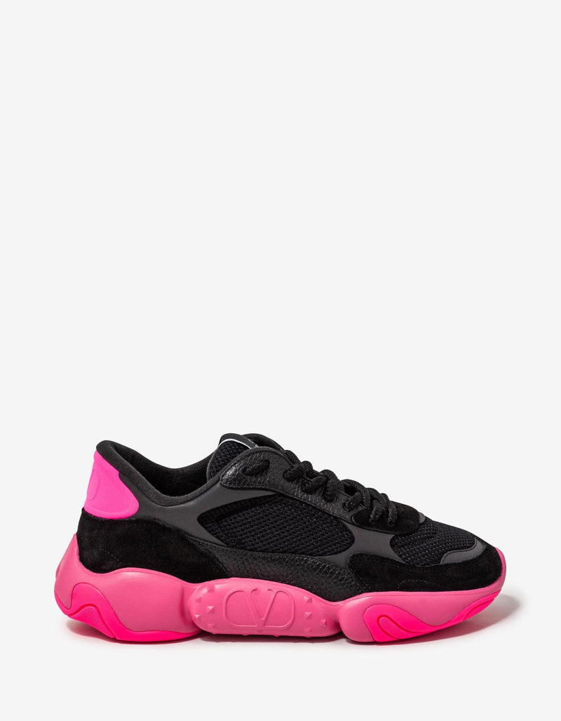 Valentino Garavani Black Bubbleback Mesh and Suede Trainers