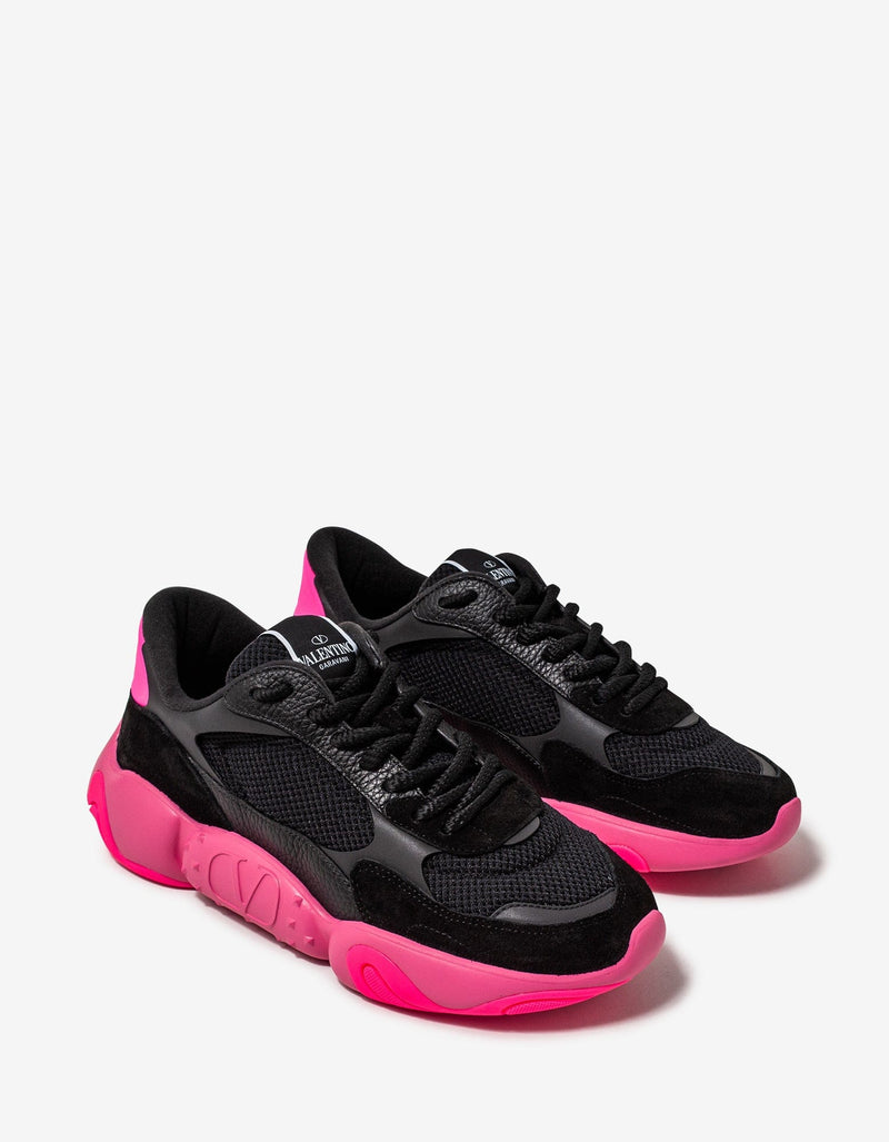 Valentino Garavani Black Bubbleback Mesh and Suede Trainers