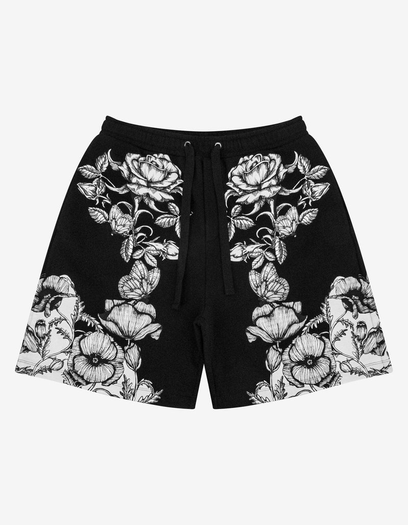 Valentino Garavani Black Dark Blooming Print Sweat Shorts