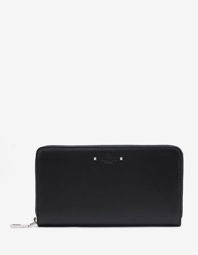 Valentino Garavani Black Leather Rockstud Zip Wallet