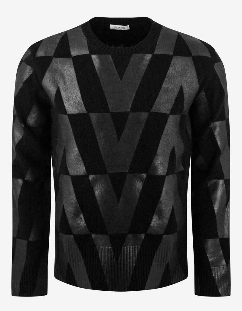 Valentino Garavani Black Logo Monogram Print Sweater