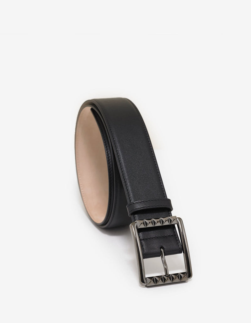 Valentino Garavani Black Rockstud Buckle Leather Belt