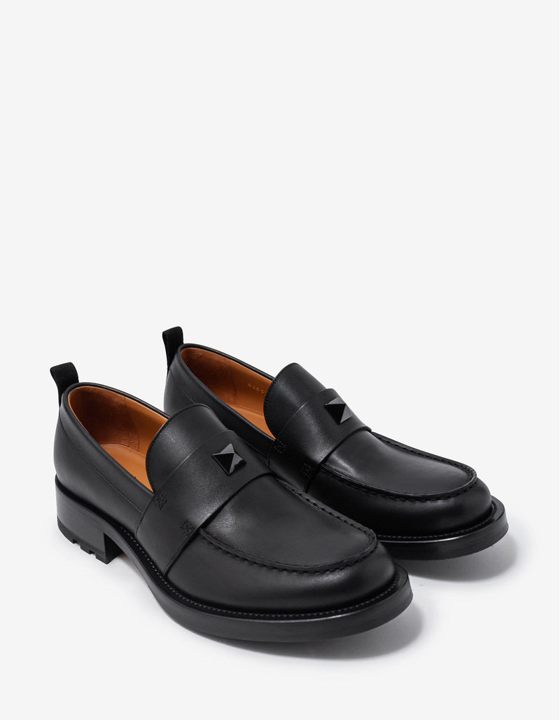 Valentino Garavani Black Roman Stud Leather Loafers