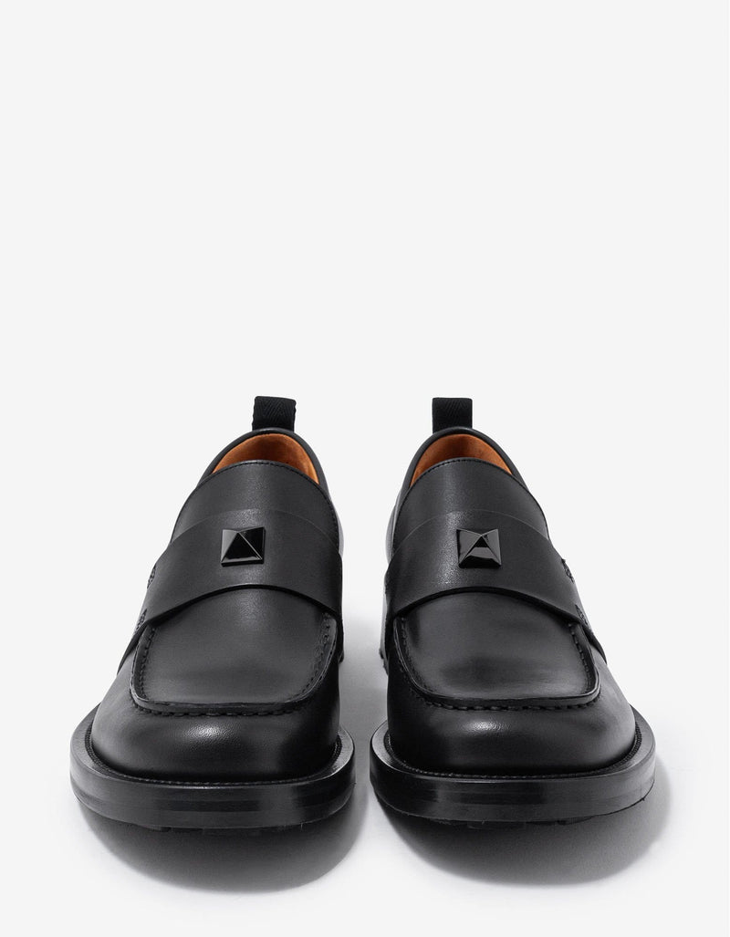 Valentino Garavani Black Roman Stud Leather Loafers