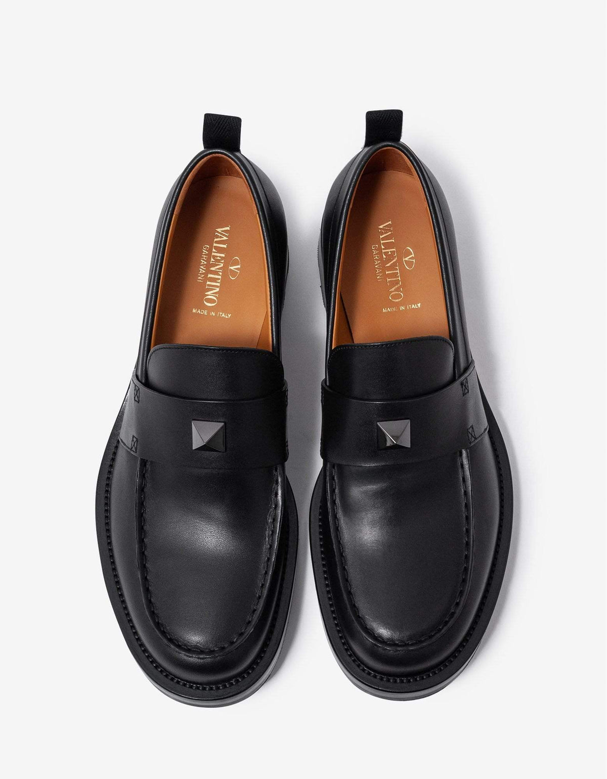 Valentino Garavani Black Roman Stud Leather Loafers