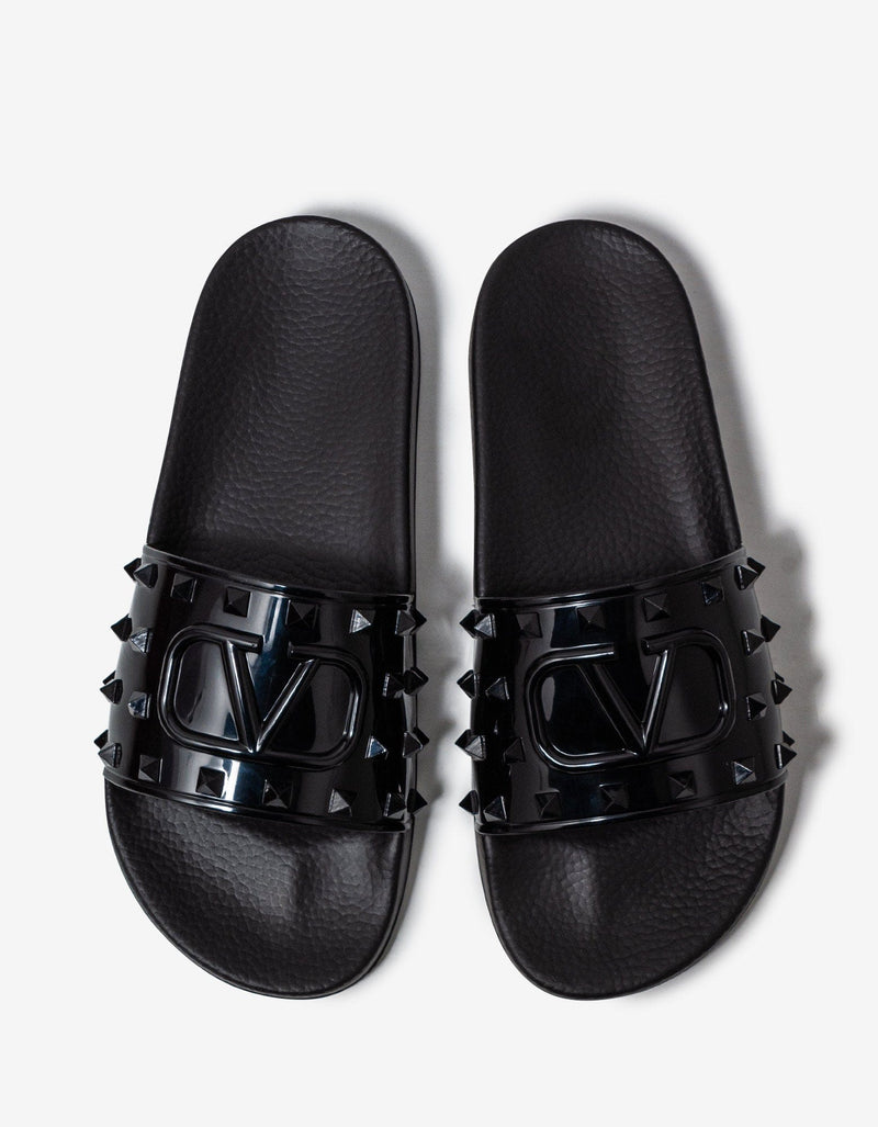 Valentino Garavani Black Summer VLogo Signature Slide Sandals