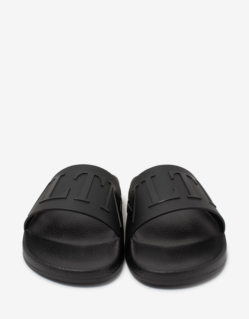 Valentino Garavani Black Tonal VLTN Slide Sandals