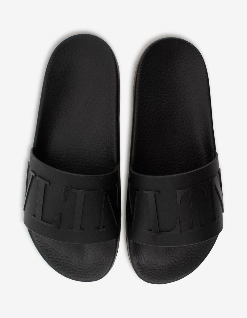 Valentino Garavani Black Tonal VLTN Slide Sandals