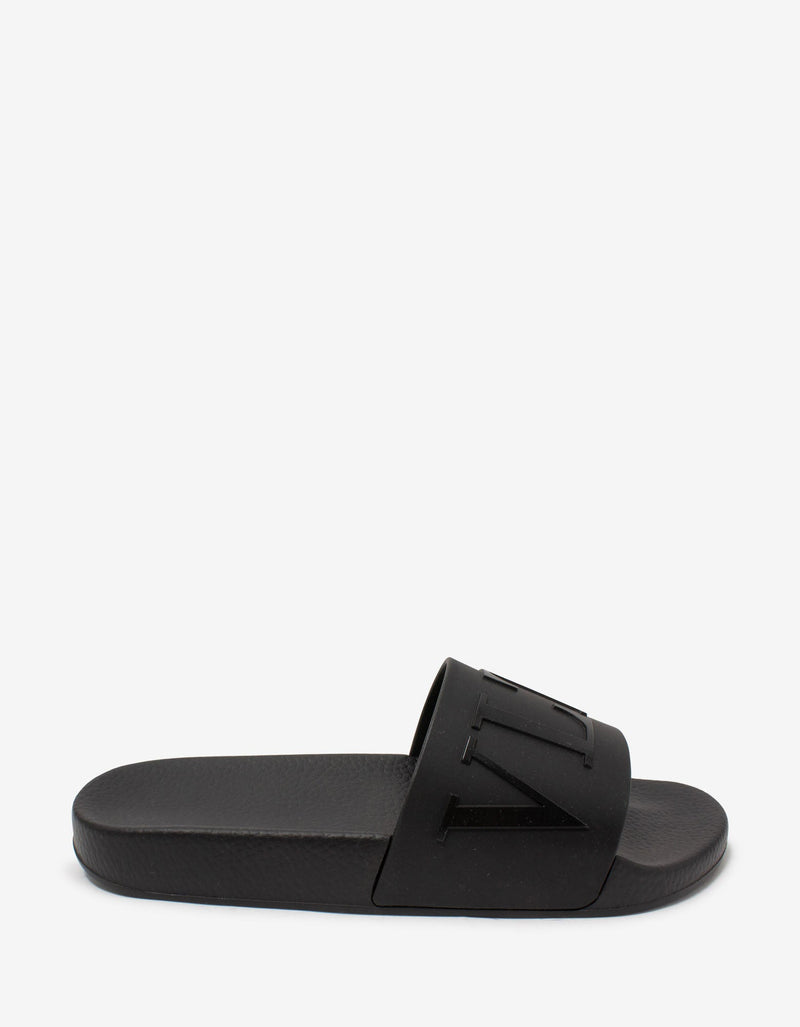 Valentino Garavani Black Tonal VLTN Slide Sandals