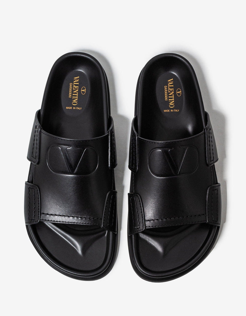 Valentino Garavani Black VLogo Leather Sandals