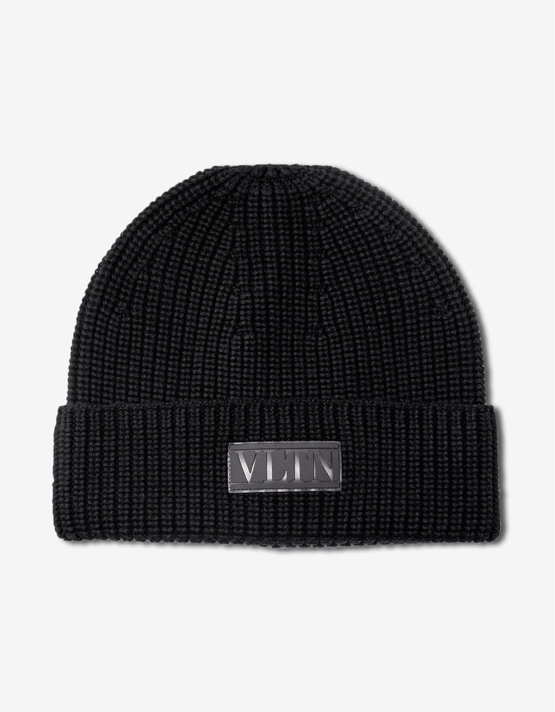 Valentino Garavani Black VLTN Tag Beanie Hat