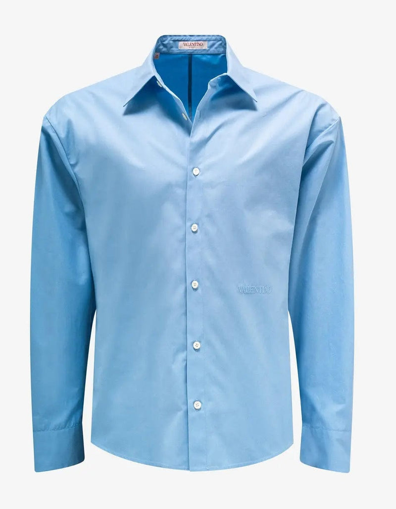 Valentino Garavani Blue Logo Embroidered Shirt