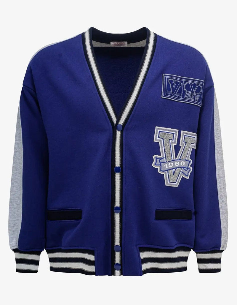 Valentino Garavani Blue V Crew Patches Cardigan