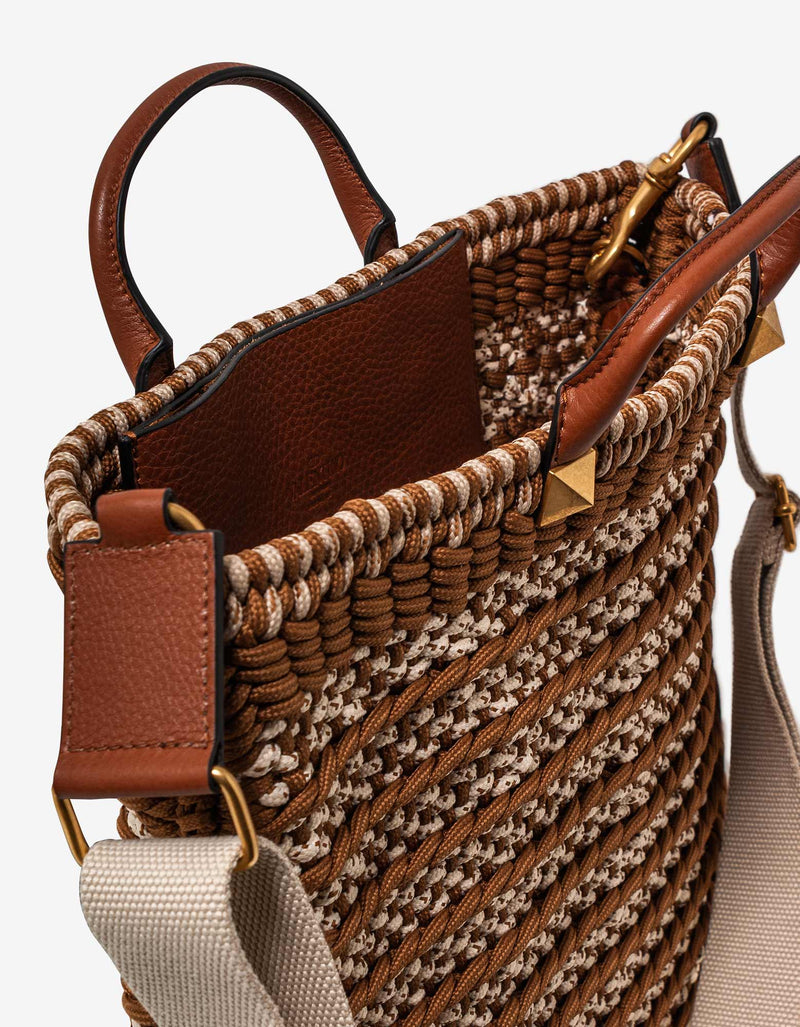 Valentino Garavani Brown Leather and Crochet Tote Bag