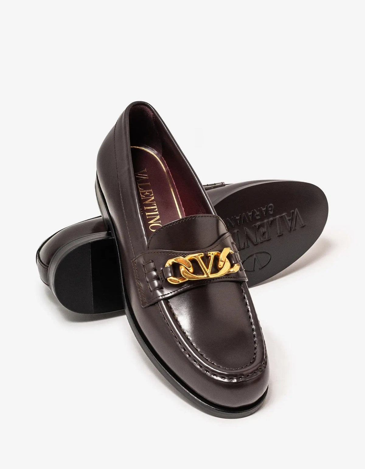 Valentino Garavani Brown VLogo Chain Loafers