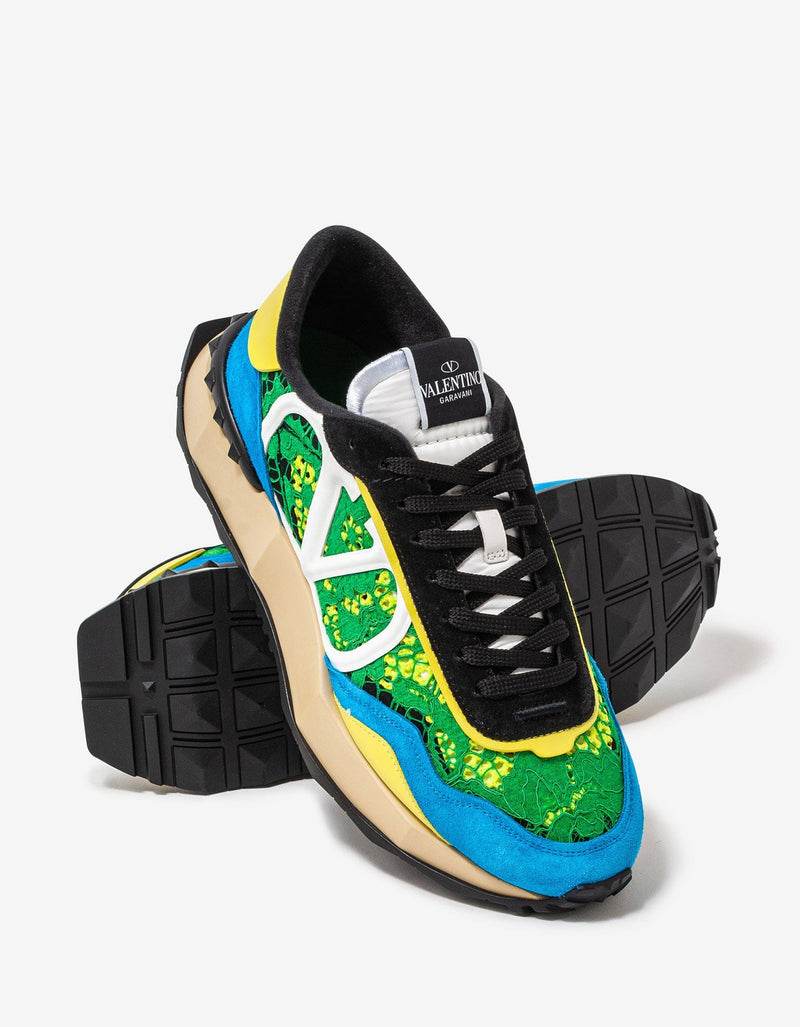 Valentino Garavani Green & Blue Lace & Mesh Lacerunner Trainers