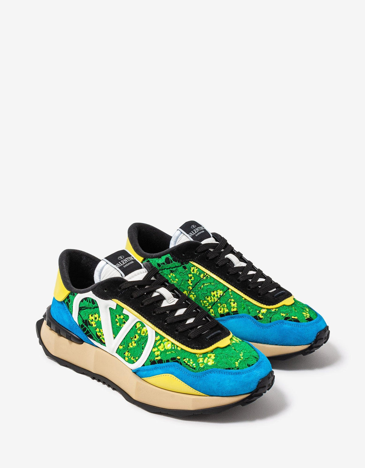 Valentino Garavani Green & Blue Lace & Mesh Lacerunner Trainers