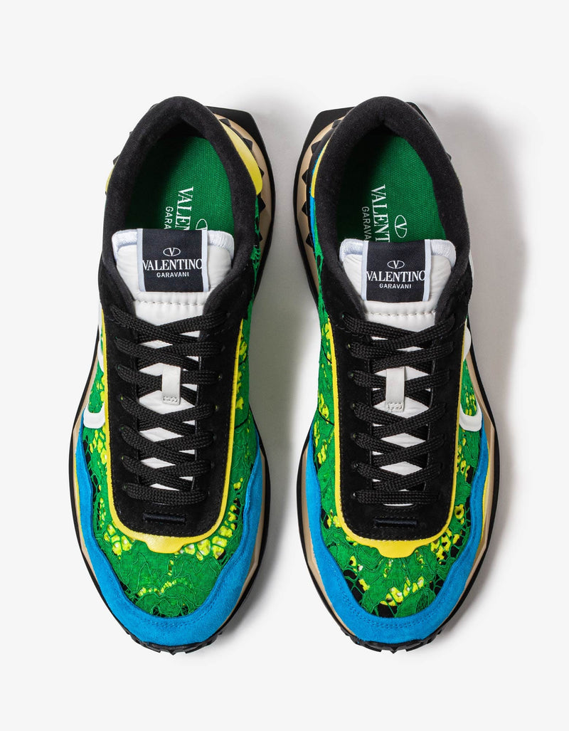 Valentino Garavani Green & Blue Lace & Mesh Lacerunner Trainers