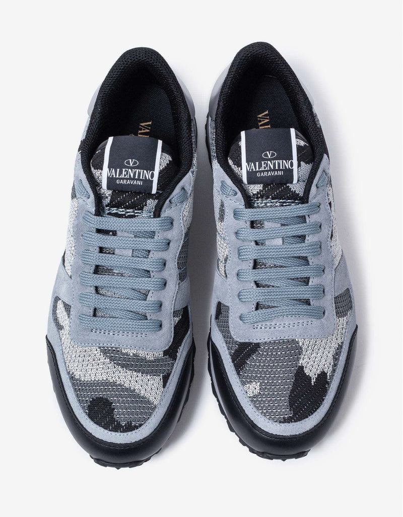 Valentino Garavani Grey & Silver Mesh Camouflage Rockrunner Trainers