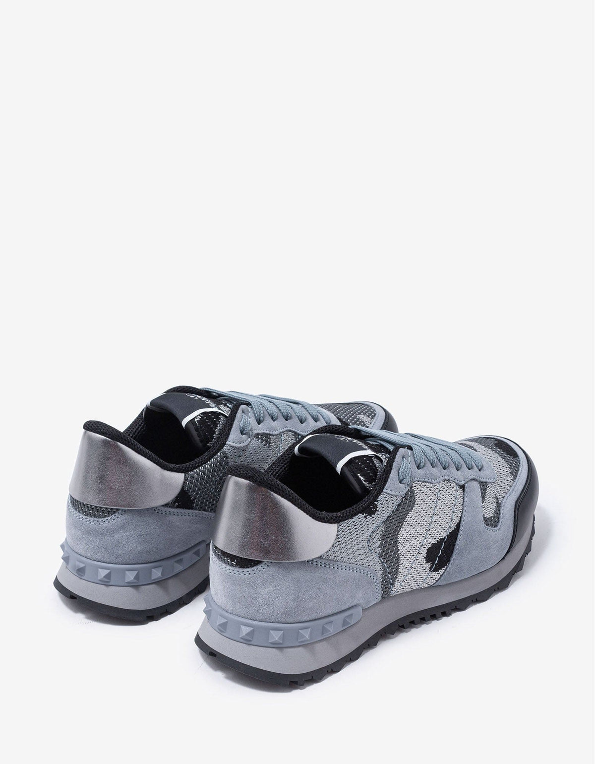 Valentino Garavani Grey & Silver Mesh Camouflage Rockrunner Trainers