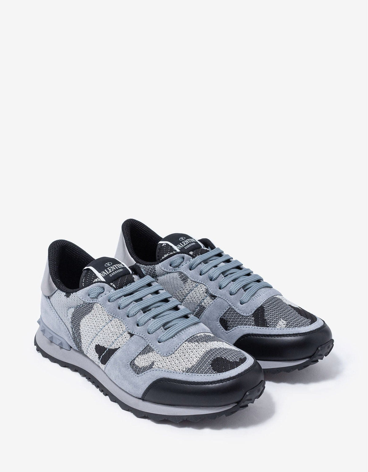 Valentino Garavani Grey & Silver Mesh Camouflage Rockrunner Trainers