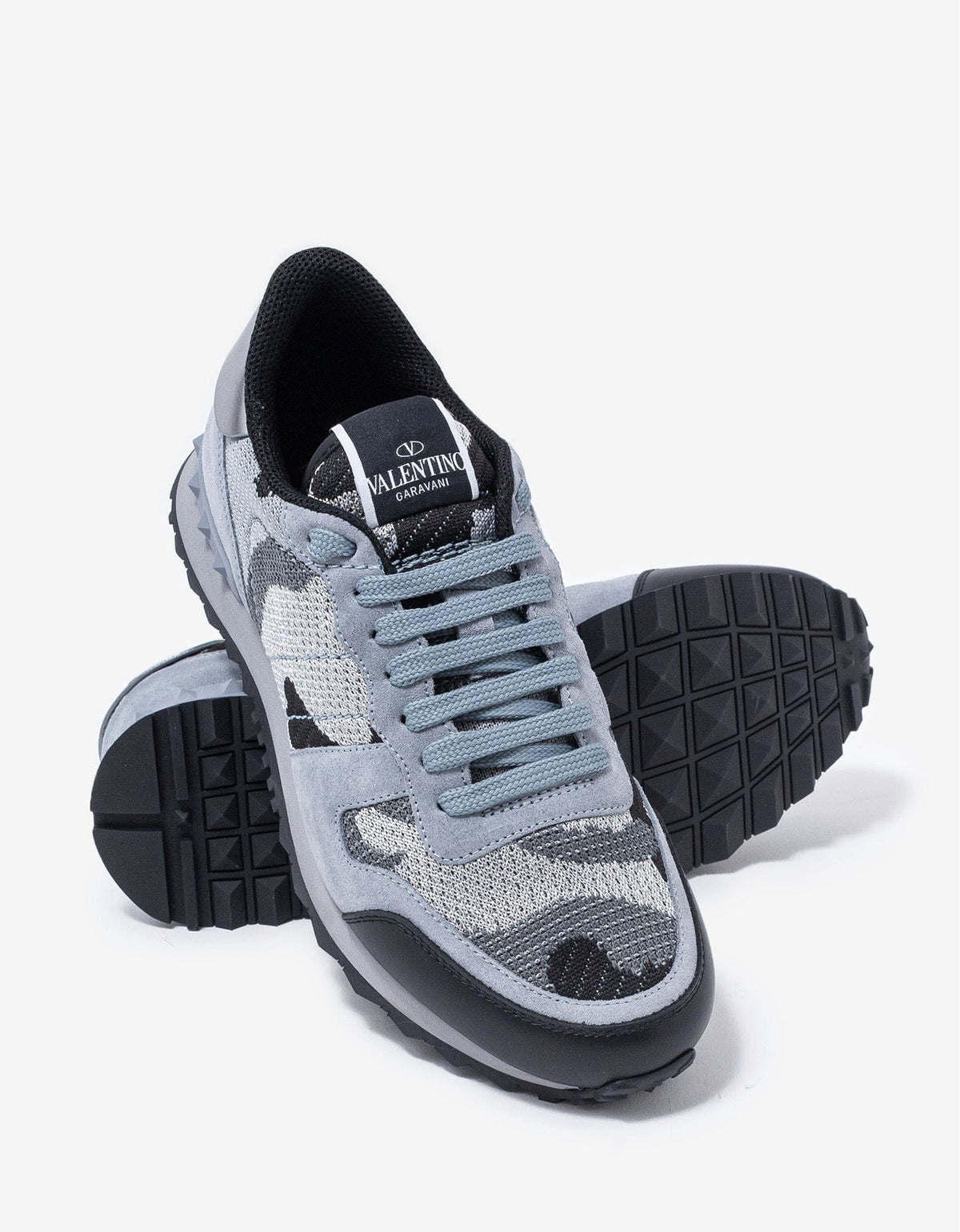 Valentino Garavani Grey & Silver Mesh Camouflage Rockrunner Trainers