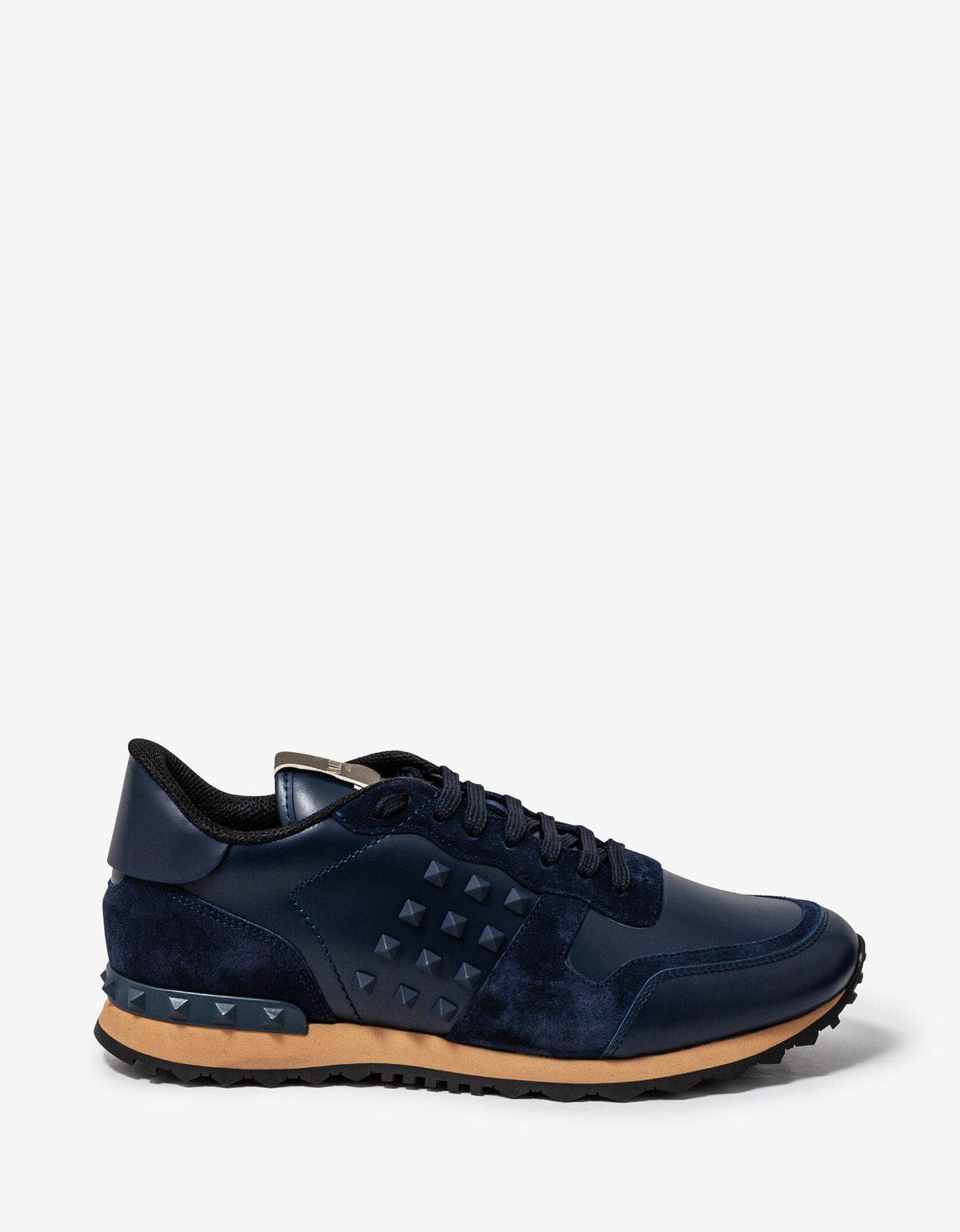 Valentino Garavani Navy Blue Leather Rockstud Rockrunner Trainers