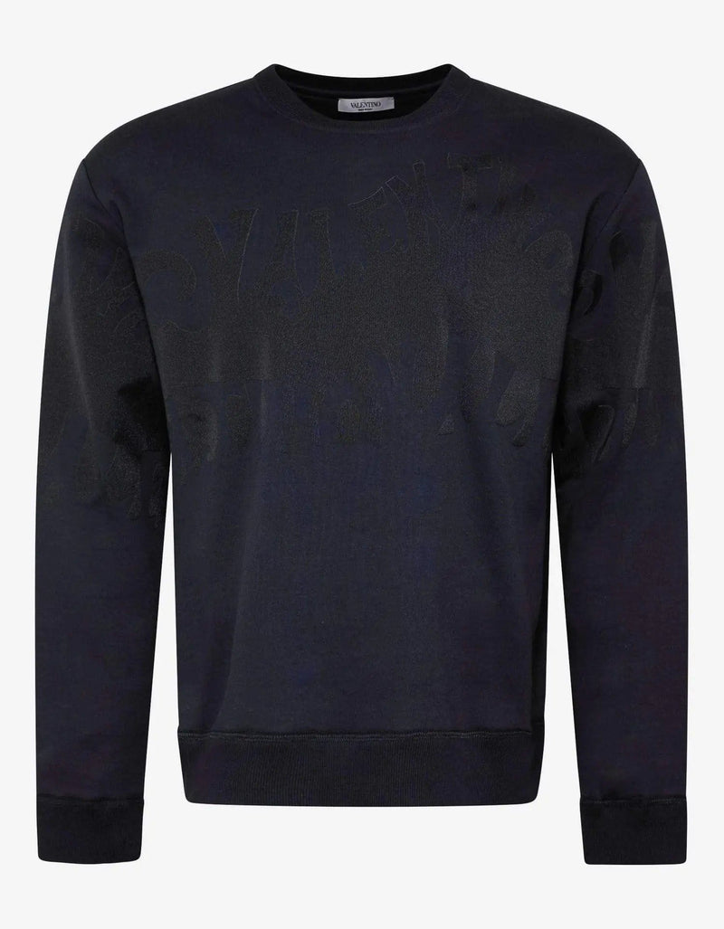 Valentino Garavani Navy Blue Logo Waves Sweatshirt