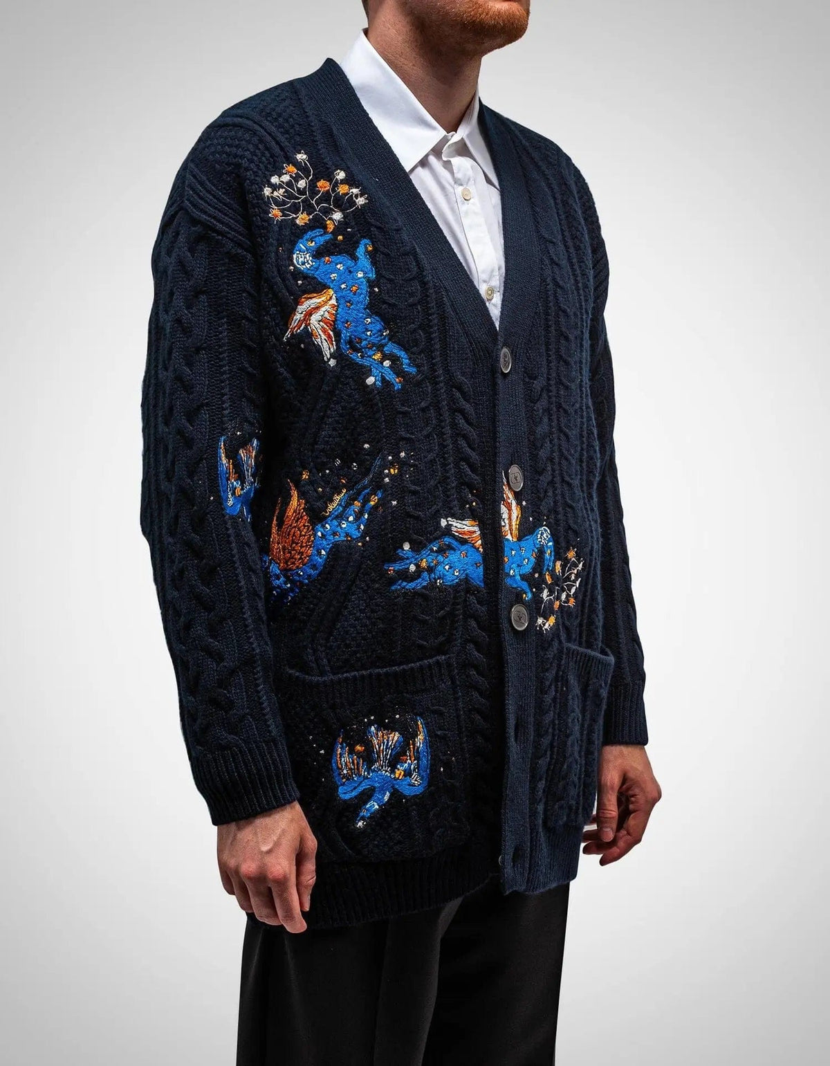 Valentino Garavani Navy Blue Utopia World Wool Cardigan