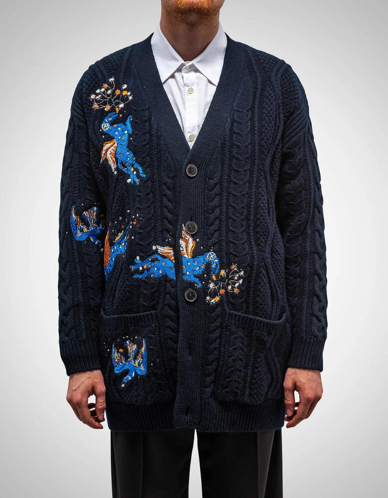 Valentino Garavani Navy Blue Utopia World Wool Cardigan